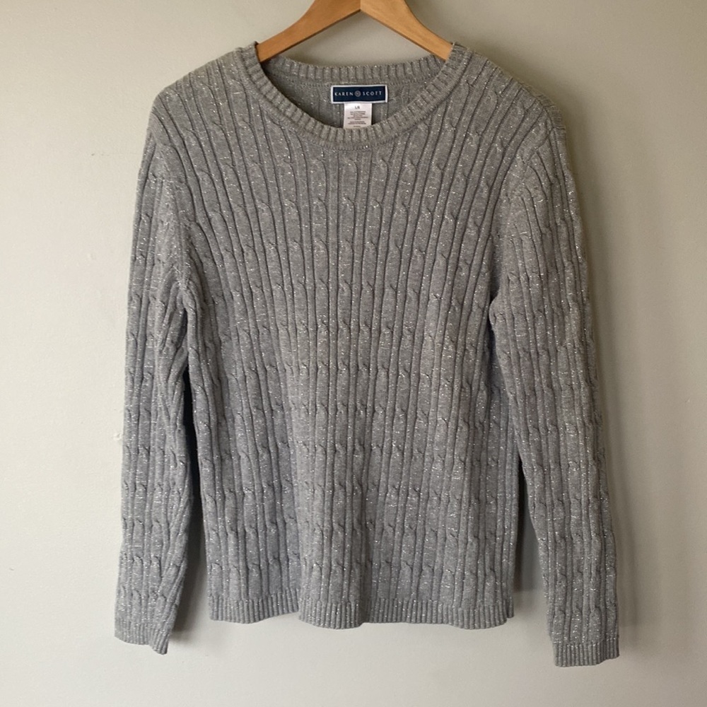 Karen Scott sparkly silver grey holiday Christmas sweater
